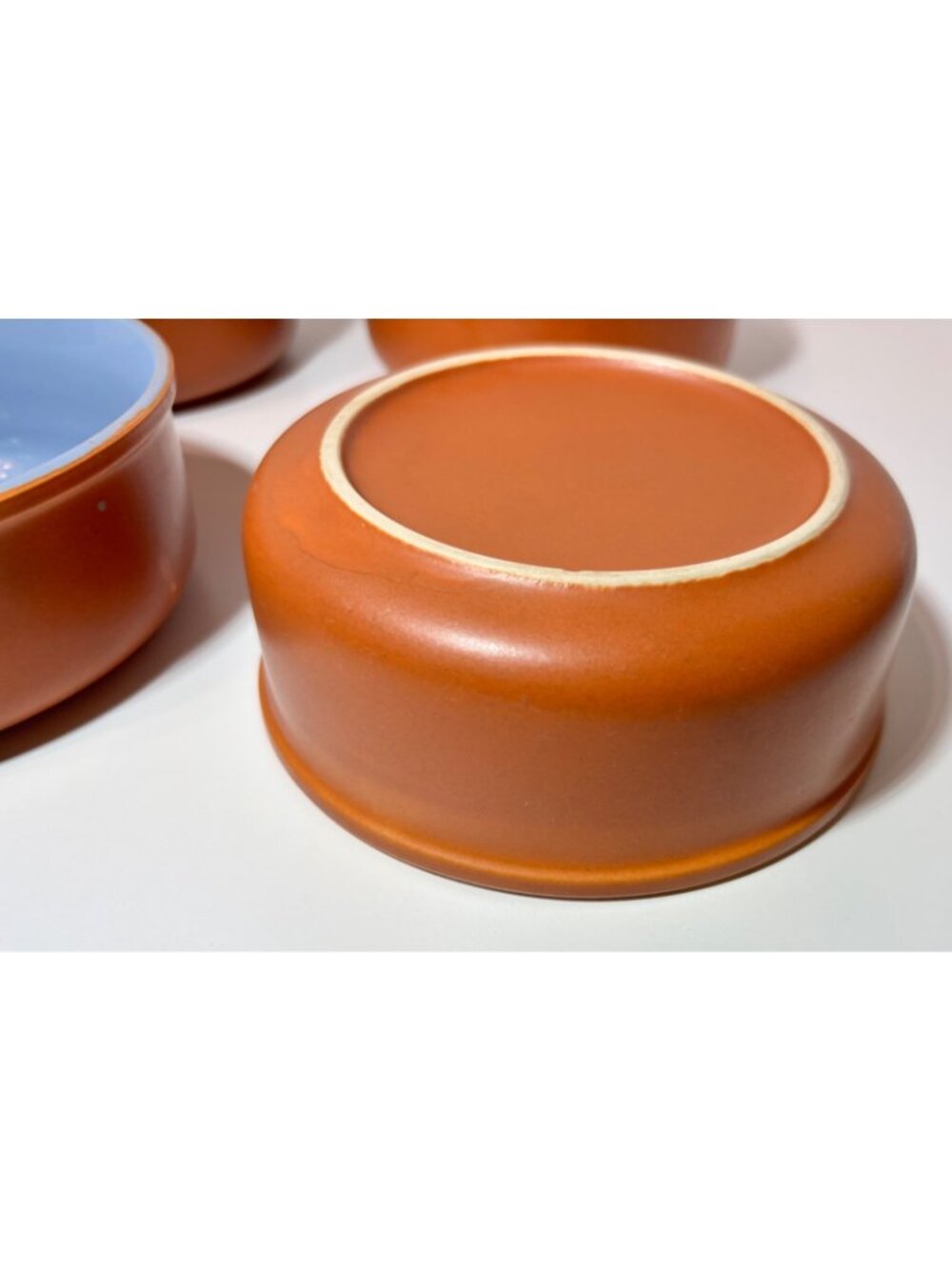 TERRACOTTA BLUE GLAZED INTERIOR OVEN-SAFE BOWLS Lot of 4 - Picture 6 of 6